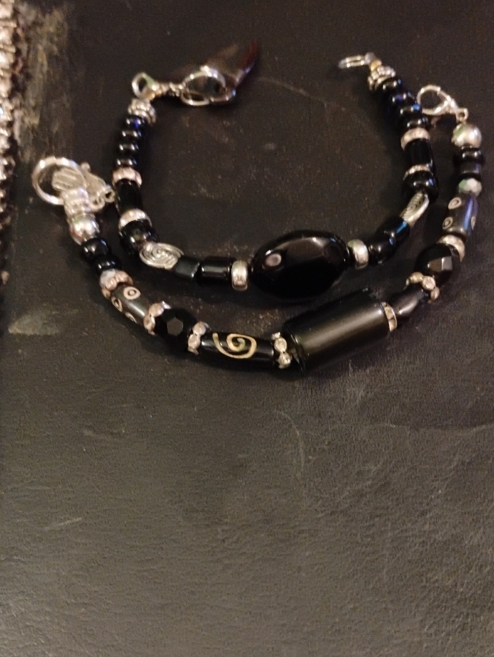 Hand Crafted Black and Silver Beaded Bracelet Set